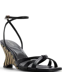 アルド レディース シューズ サンダル アンクル ALDO Ermannankle Strap Woven Raffia Sculpted Wedge Sandals Jet Black ブラックのサムネイル
