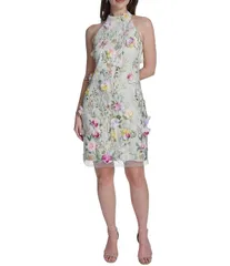 エリザジェイ レディース トップス ワンピース モックネック フラワー柄 プチ ノースリーブ 刺繍 フラワー Eliza J Petite Size Sleeveless Mock Neck Embroidered 3D Floral Dress Multi