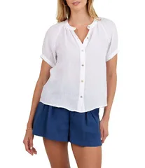 ベラダール レディース トップス シャツ リネン Bella Dahlinen Mandarin Collar Short Puff Sleeve Shirt White ホワイトのサムネイル