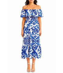新品》CAROLINA HERRERA 花柄 マキシワンピース 白 ブルー M - メルカリ