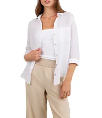 ベラダール レディース トップス シャツ ボタンダウン リネン Bella Dahlinen Collared Long Sleeve Button Down Shirt White ホワイトのサムネイル