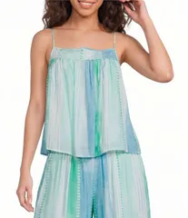 エラン レディース トップス シャツ Elan Coordinating Woven Flowy Stripe Square Neck Spaghetti Strap Top Blue Stroviaのサムネイル