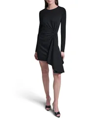 ビーシビージー レディース トップス ワンピース ミニット BCBG Jewel Neck Long Sleeve Twist Front Knit Mini Dress Black ブラック