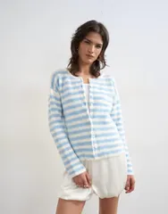 トップショップ レディース アウター カーディガン リブ ニット Topshop knit lightweight easy ribbed striped relaxed cardigand ecruのサムネイル