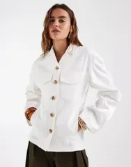 アンドアザーストーリーズ レディース アウター ジャケット・ブルゾン ウエストマーク コットン Other Stories heavyweight pure cotton button up jacket with cinched waist WHITE ホワ