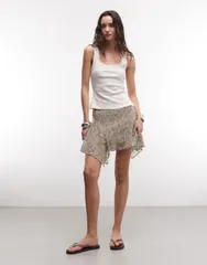 モンキ レディース ボトムスカート シフォン アシンメトリー フラワー柄 ミニ フラワー Monki asymmetrichiffon mini skirt and khaki floral Khaki Burgundy バーガンディ