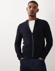 マンゴ レディース アウター カーディガン モックネック ニット Mango mock neck zip up knit cardiganAVY ネイビーのサムネイル