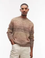 オールセインツ メンズ アウター ニット・セーター クルーネック AllSaints Finch crew necknit sweater stripe Taupe brown ブラウンのサムネイル