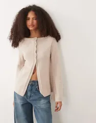 エイソス レディース アウター カーディガン コットン ニット ASOS DESIGN knit cotton blend boucle cardigan in stone Mocha モカのサムネイル