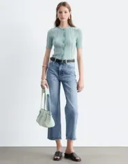 アンドアザーストーリーズ レディース ボトムス デニムパンツ ヴィンテージ クロップド ジーンズ Other Stories wide fit cropped jeans in mid blue vintage wash MID BLUE ブルー