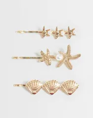 エイソス レディース アクセサリー ASOS DESIGN pack of 3 hair clips with mixed sealife design tone GOLD ゴールドのサムネイル