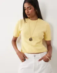 エイソス レディース トップス Tシャツ ニット ASOS DESIGN knit shrunken top buttermilk yellow イエロー
