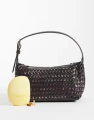 マンゴ レディース バッグ レザー フェイクレザー Mango faux leather woven shoulder bag in dark Brown ブラウンのサムネイル