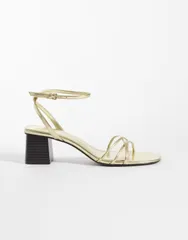 マンゴ レディース シューズ サンダル ヒール Mango strappy block mid heeled sandals GOLD ゴールドのサムネイル