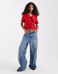 リバーアイランド レディース トップス シャツ River Island oversized collar detailing boucl top RED レッドのサムネイル