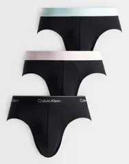 カルバンクライン メンズ アンダーウェア ブリーフパンツ コットン Calvin Klein Icon Cotton Stretch 3 pack hip briefs with colored waistbands BLACK W BLACK WBBL ブラ