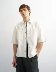 トップマン メンズ トップス シャツ リラックスフィット コントラスト クロップド Topman relaxed fit short sleeve twill cropped overshirt inのサムネイル