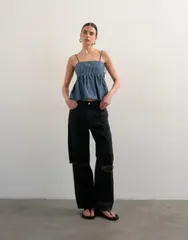 トップショップ レディース トップス シャツ デニム Topshop denim strappy cami top stripesTRIPE ストライプのサムネイル