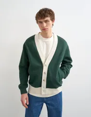 トップマン メンズ アウター カーディガン Topman classic fit retro cardigan in dark GREEN グリーンのサムネイル