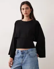 マンゴ レディース アウター ニット・セーター ケープデザイン キャップ ケープ Mango knit cape Black ブラックのサムネイル