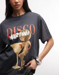 エイソス レディース トップス Tシャツ ヴィンテージ グラフィック ASOS DESIGN oversized Tshirt with vintage disco martini graphic in washed gray グレー