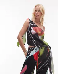 トップショップ レディース トップス シャツ プリント サテン Topshop satin tie side one shoulder top in scarf print Scarf printのサムネイル