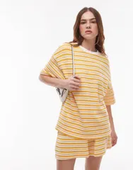 トップショップ レディース トップス Tシャツ Topshop textured striped oversized Tshirt in orange part of a set ORANGE オレンのサムネイル