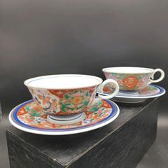 館林陶宗 有田焼 伊万里焼 館林陶宗 陶宗窯 伊万里 肥前有田焼 染錦藤絵文 カップ＆ソーサー 2客