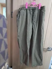 カーキ色 コットン パンツ ウエストゴム パンツ