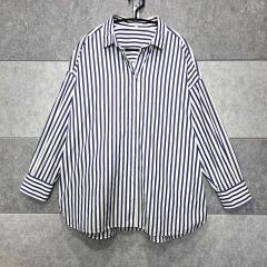美品✨Spick&Span コットンリネンルーズシャツ 長袖 グレー×ホワイト 