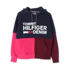 トミーヒルフィガー カラーブロック Spellout 起毛 フードTシャツ XS