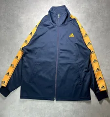 adidas アディダス トラックジャケット ジャージ 紺 オレンジ ロゴテープ CLIMALITE 裄丈82cm 身幅57cm 着丈67cm Sサイズ メンズ レディース 古着 希少デザイン スポーツ ストリート ネイビー