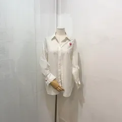 レッド刺繍ナイロン オーバーサイズ 白ブラウス 4342