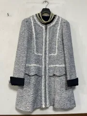 N6153 サテン 刺繍バイカラー ツイード ロング ジャケット ONE PIECE