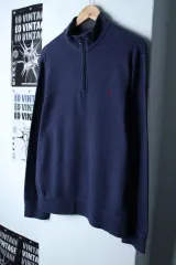 (M-L) ポロラルフローレン 長袖Tシャツ ハーフジップ ブルー ポニー-18182
