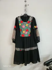 ブラック フラワー 刺繍 ロング ONE PIECE