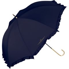 신품 Wpc. 우산 여성 프릴 네이비 긴 우산 58cm 여성 晴雨 겸용 큰 귀여운 클래식 골드 핸들 세련된 귀여운 여성 통근 통학 6181-02-001