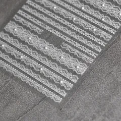 シール 1セット リボン デカール 簡単貼るだけ パール付き レースフラワー 自宅ネイル対応 ジェルネイル可 ネイルステッカー ハンドアート マニキュアデコレーション サムコス 手軽なネイルデザイン ホワイト