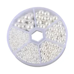 手作り 縫製用 材料 工芸品の装飾 DIY ジュエリー用 手芸用品 ハンドメード 小さな 穴なし ネックレス 丸玉 イヤリング ラウンド ビーズセット 約700粒セット パールビーズ 6サイズ 樹脂パール (白) サムコス