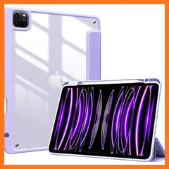 【新品】 ProCase iPad Pro 11 ケース 第4/3/2/1世代に適用（2022 2021 2020 2018) 透明 クリアバックカバー ペン収納 耐衝撃 三つ折り スタンド スマートカバー - パープル