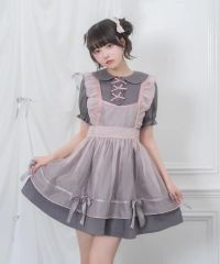pium エプロン付きコットンフリルカフェワンピース 【グレー 】Free