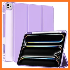 【新品】 ProCase iPad Pro 11インチ ケース M5 /M4 2025/2024年発売 第6/5世代 ペン収納 透明 クリアバックカバー ケース スリム 耐衝撃 三つ折り スタンド スマートカバー - パープル