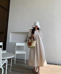 ito fukuokaベージュのリネン100% ロングワンピース 半袖 - メルカリ