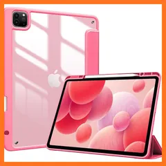 【新品】 ProCase iPad Pro 12.9 ケース 第6/5/4/3世代に適用（2022 2021 2020 2018) 透明 クリアバックカバー ペン収納 耐衝撃 三つ折り スタンド スマートカバー - メロンピンク