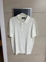 ジオジア 白 ケーブル ニット ポロTシャツ