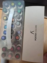 Art supplies for entrance exams: Giddy Prisma poster paints (72 colors), pencils, eraser, Faron brush.