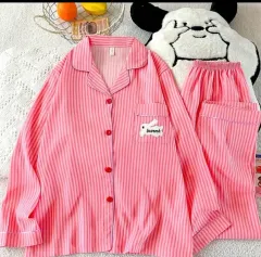 ピンク ストライプ うさぎ パジャマ セット (新品)