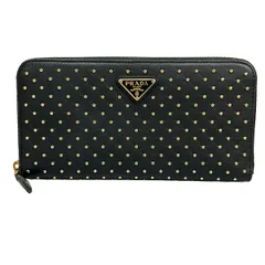 PRADA(プラダ) 長財布 - 1ML506 黒×ゴールド スタッズ/ラウンドファスナー レザー
