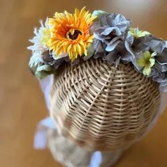 犬 ペット ベビー 花冠 チョーカー カチューシャ  ガーベラ くすみ色 記念撮影 記念日 フォト アーティフィシャルフラワー  ヘッドドレス 髪飾り リボン ガーリー ナチュラル