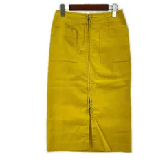 NOBLE ノーブル ダブルジップ スリット ナロースカート size38/マスタードイエロー